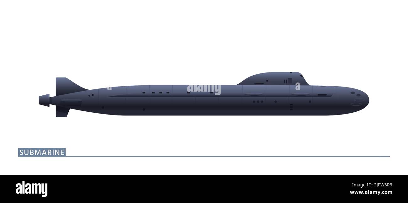 Navy U-Boot ist in einer Seitenansicht isoliert auf einem weißen Hintergrund. Vektorgrafik Stock Vektor