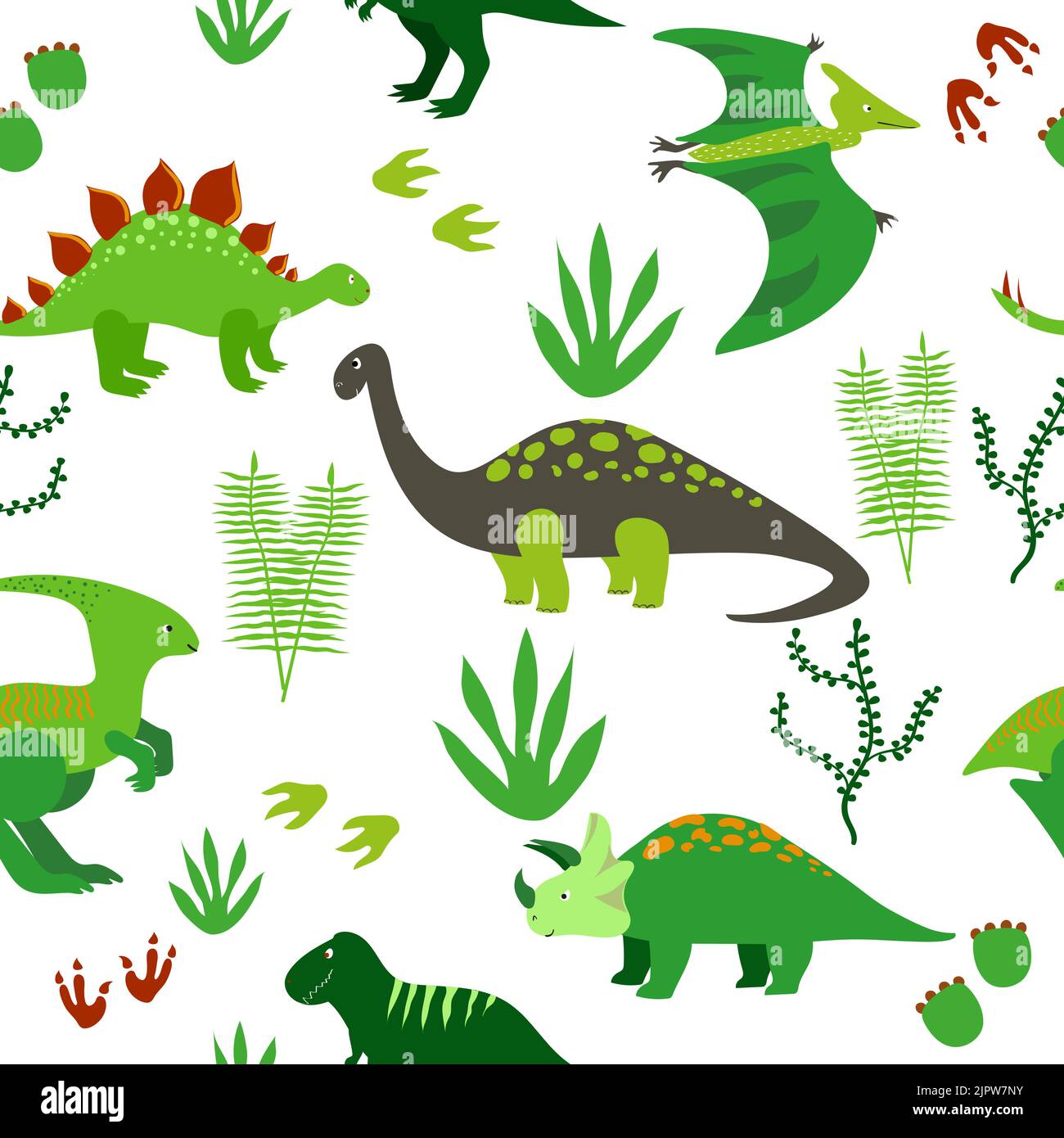 Niedliche Dinosaurier Nahtloses Muster. Vektor-Hintergrund mit Cartoon-Dinosaurier Stock Vektor