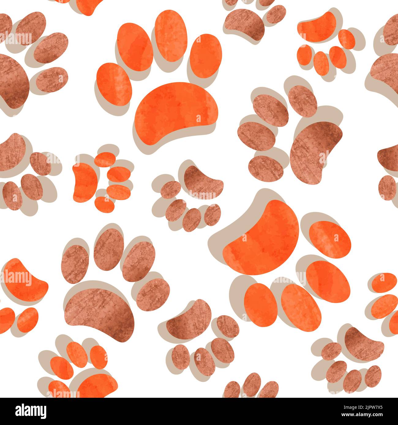 Paws Nahtloses Muster. Tierpfoten-Aufdruck. Vektorhintergrund mit Aquarell-Fußabdrücken Stock Vektor