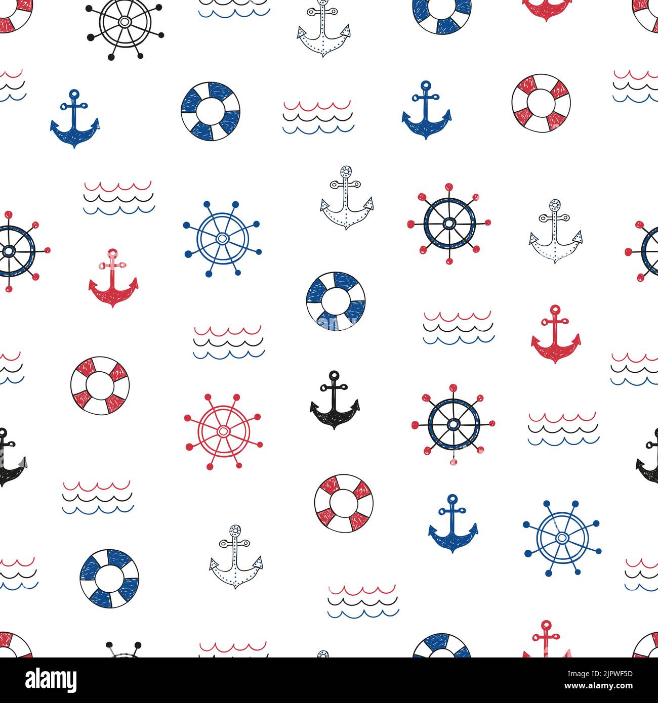 Seamless-Muster. Vektor-Hintergrund mit Doodle marine Symbole. Stock Vektor
