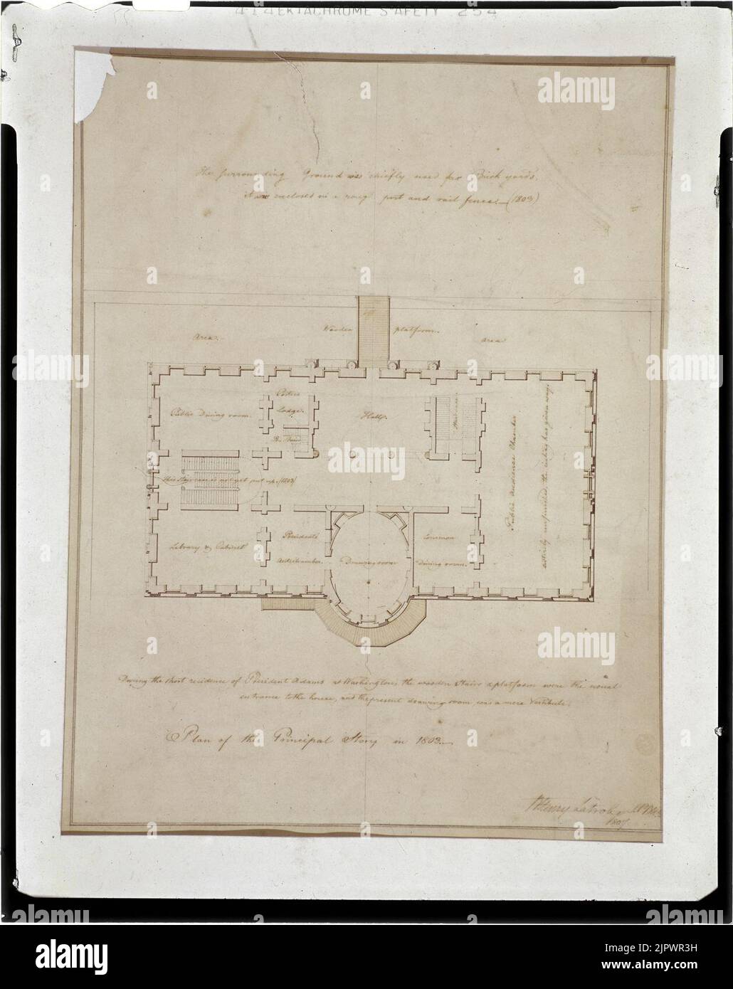 Das Weiße Haus (''President's House'') Washington, D.C. Hauptgeschoss, gemessener Grundrissplan Stockfoto