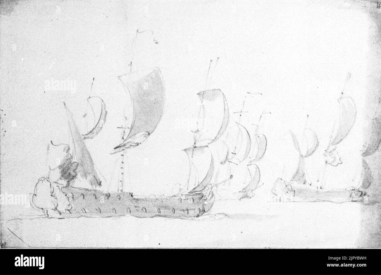 Drei englische Schiffe in einer leichten quarternden Brise Stockfoto