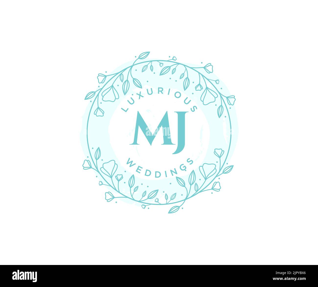 MJ Initialen Brief Hochzeit Monogramm Logos Vorlage, handgezeichnete moderne minimalistische und florale Vorlagen für Einladungskarten, Save the Date, elegant Stock Vektor