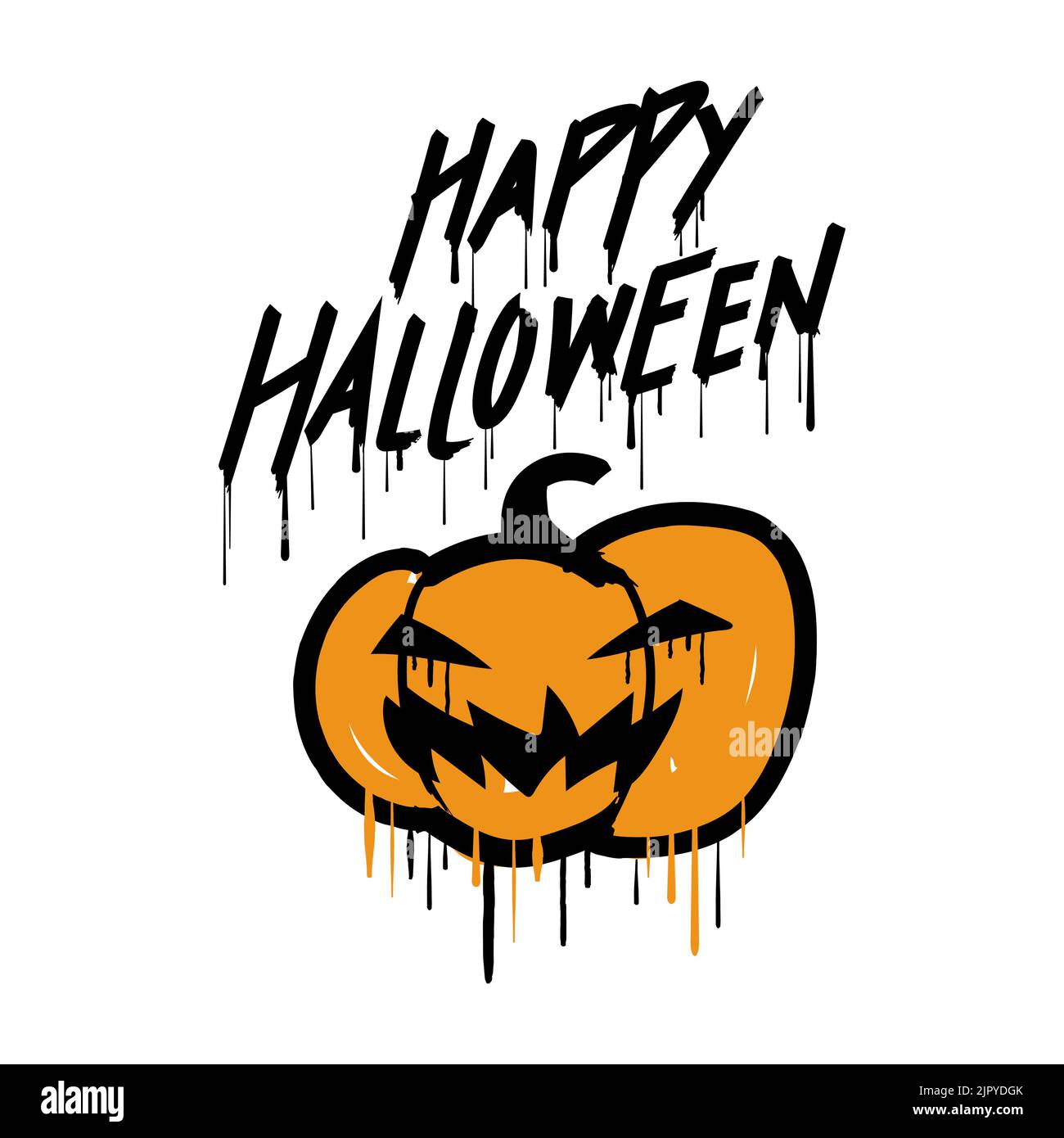 Happy halloween Schriftzug mit Kürbis. Fröhliches halloween-Textbanner. Stock Vektor