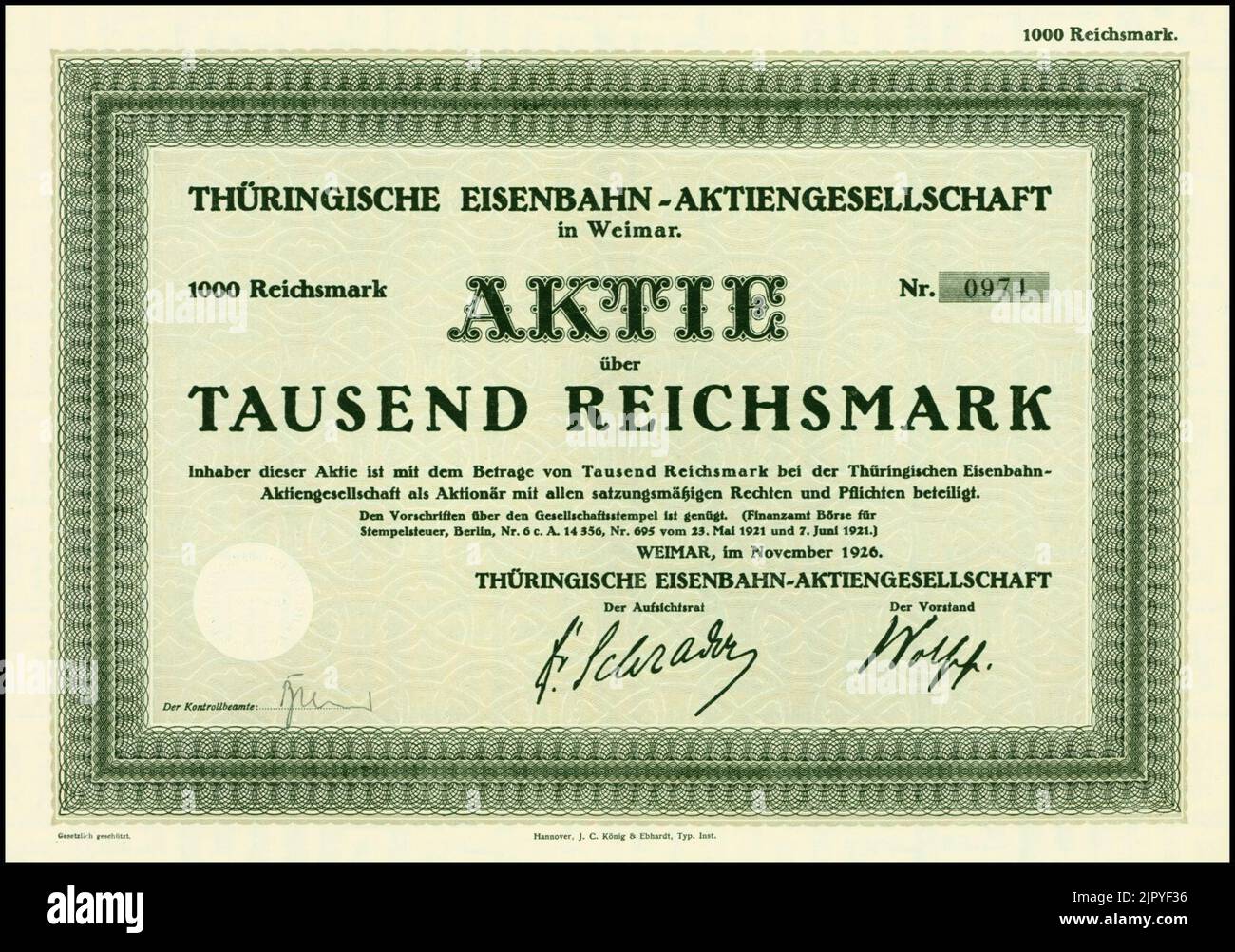 Thüringische Eisenbahn-AG 1926 Stockfoto
