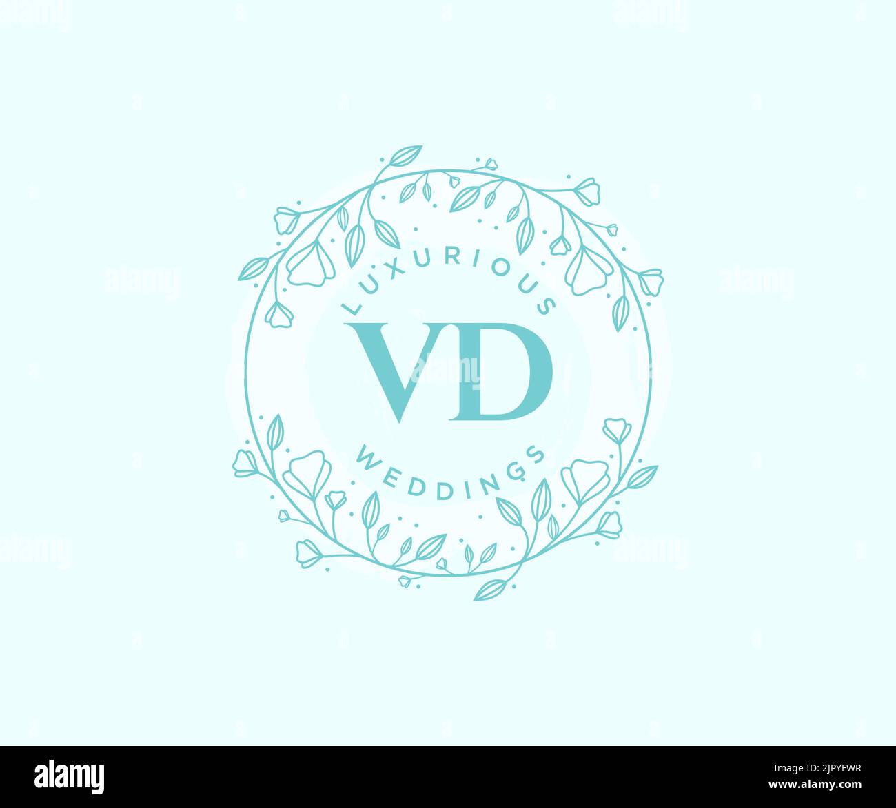 VD Initialen Brief Hochzeit Monogramm Logos Vorlage, handgezeichnete moderne minimalistische und florale Vorlagen für Einladungskarten, Save the Date, elegant Stock Vektor