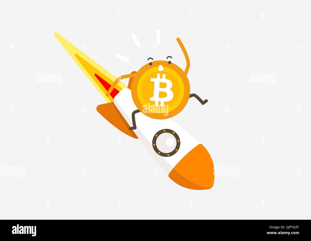 Bitcoin-Rakete fällt herunter. Kryptowährung Cartoon-Konzept. Stock Vektor