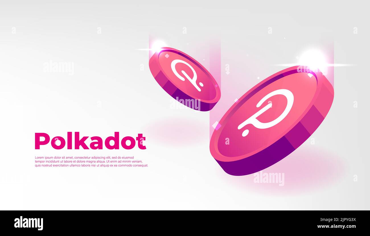 Polkadot-Münzbanner. DOT Coin Kryptowährung Konzept Banner Hintergrund. Stock Vektor