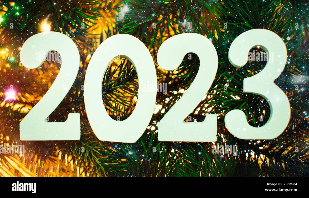 Hintergrund der Silvesterfeier 2023. Frohes Neues Jahr 2023. Stockfoto