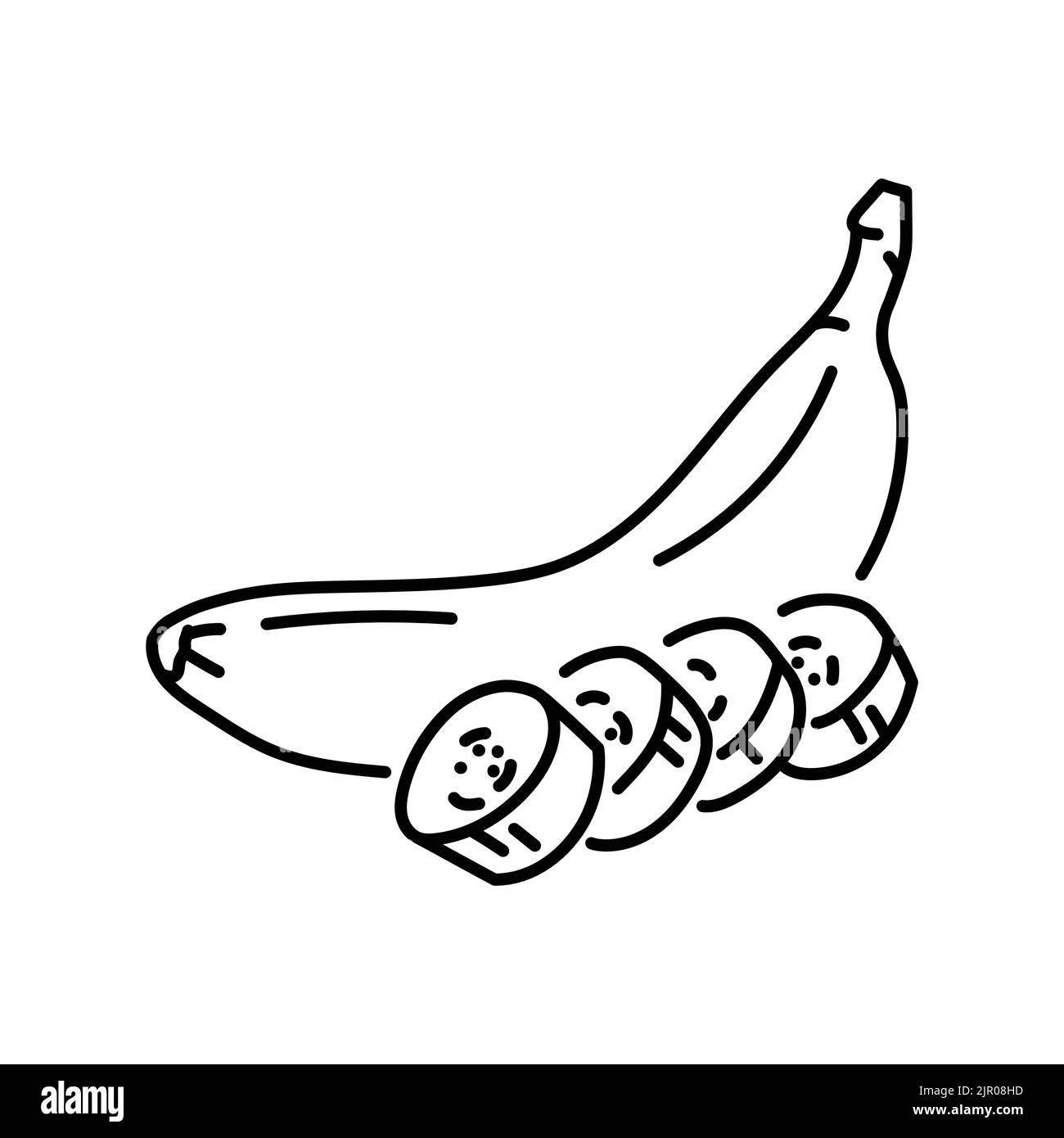 Symbol für die Farblinie von Bananen und Scheiben. Tropische Früchte. Piktogramm für Webseite, mobile App, Promo. Stock Vektor
