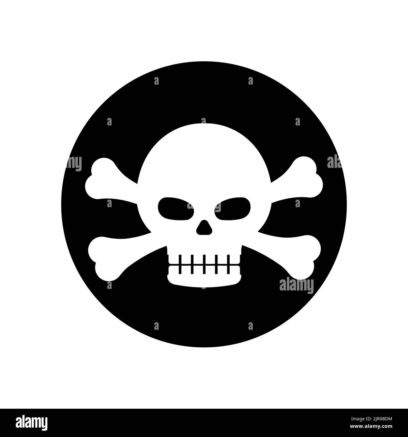 Piratenkreis schwarzes Markensymbol mit Totenkopf und Kreuzknochen Vektor-Illustration. Stock Vektor