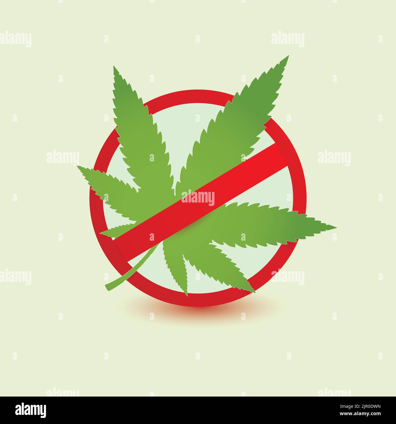 Stop Marihuana Blatt, kein Cannabis Blatt symbolisches Zeichen Kreuz in einem roten Kreis isoliert Illustration. Stock Vektor