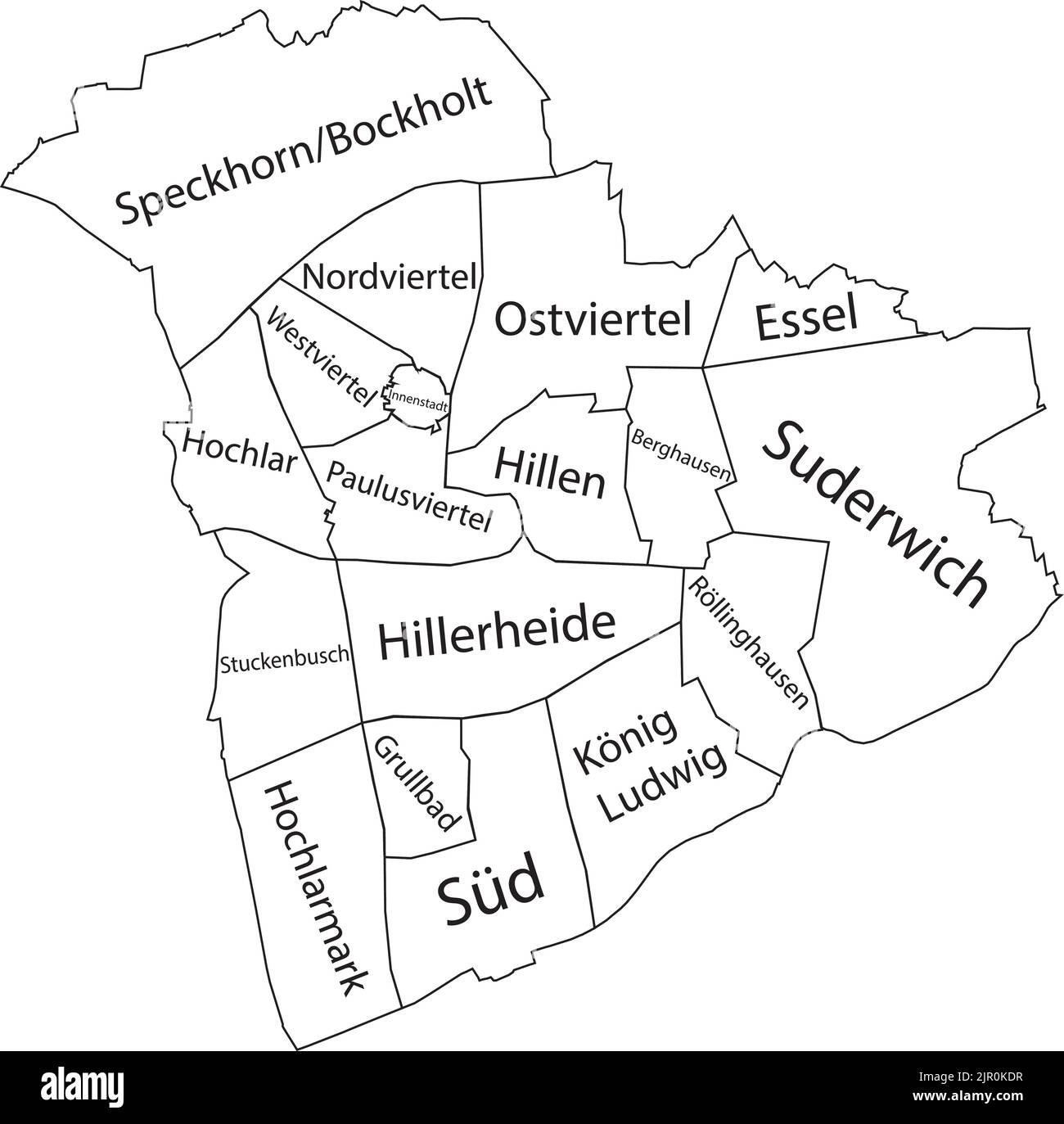 Weiß getaggte Bezirkskarte von RECKLINGHAUSEN, DEUTSCHLAND Stock Vektor