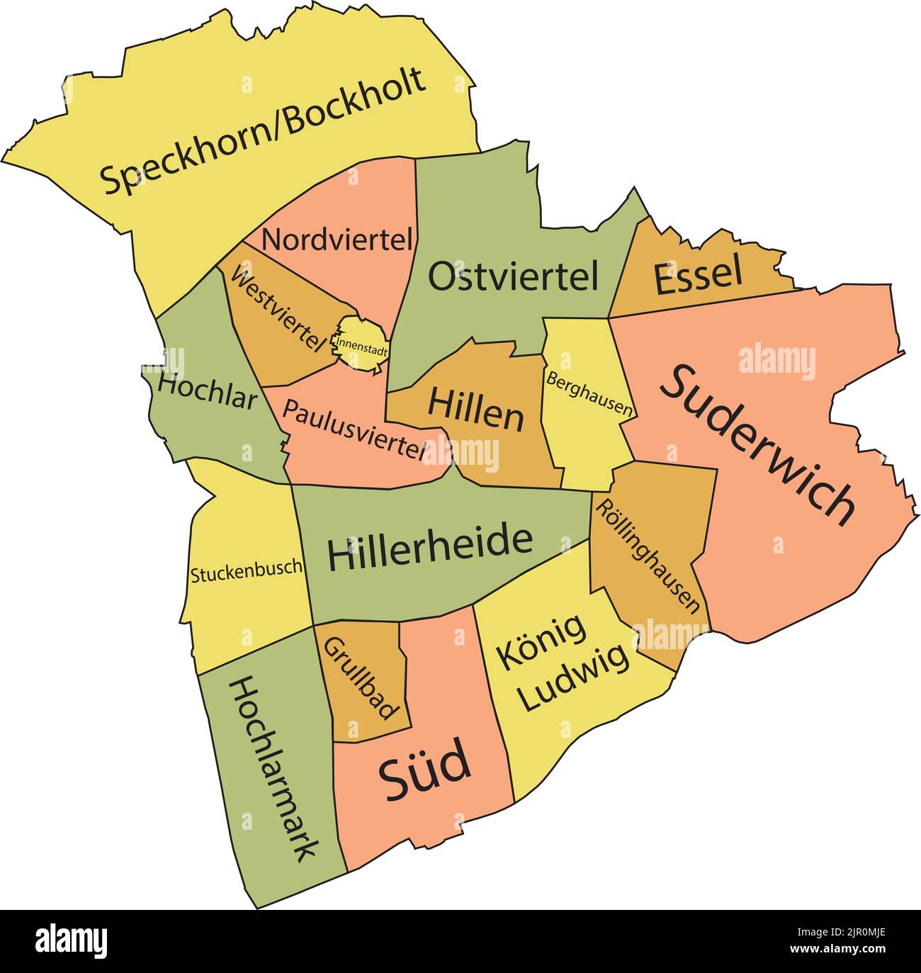 Pastell getaggte Bezirkskarte von RECKLINGHAUSEN, DEUTSCHLAND Stock Vektor