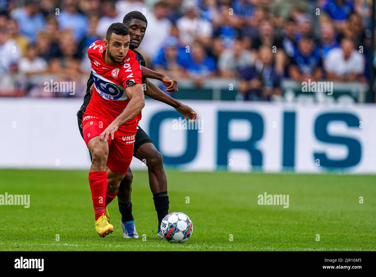 BRUGGES, BELGIEN - 21. AUGUST: Bilral Messaoudi von KV Kortrijk während des Jupiler Pro League-Spiels zwischen dem Club Brugge KV und KV Kortrijk am 21. August 2022 im Jan Breydelstadion in Brugges, Belgien (Foto: Joris Verwijst/Orange Picles) Stockfoto