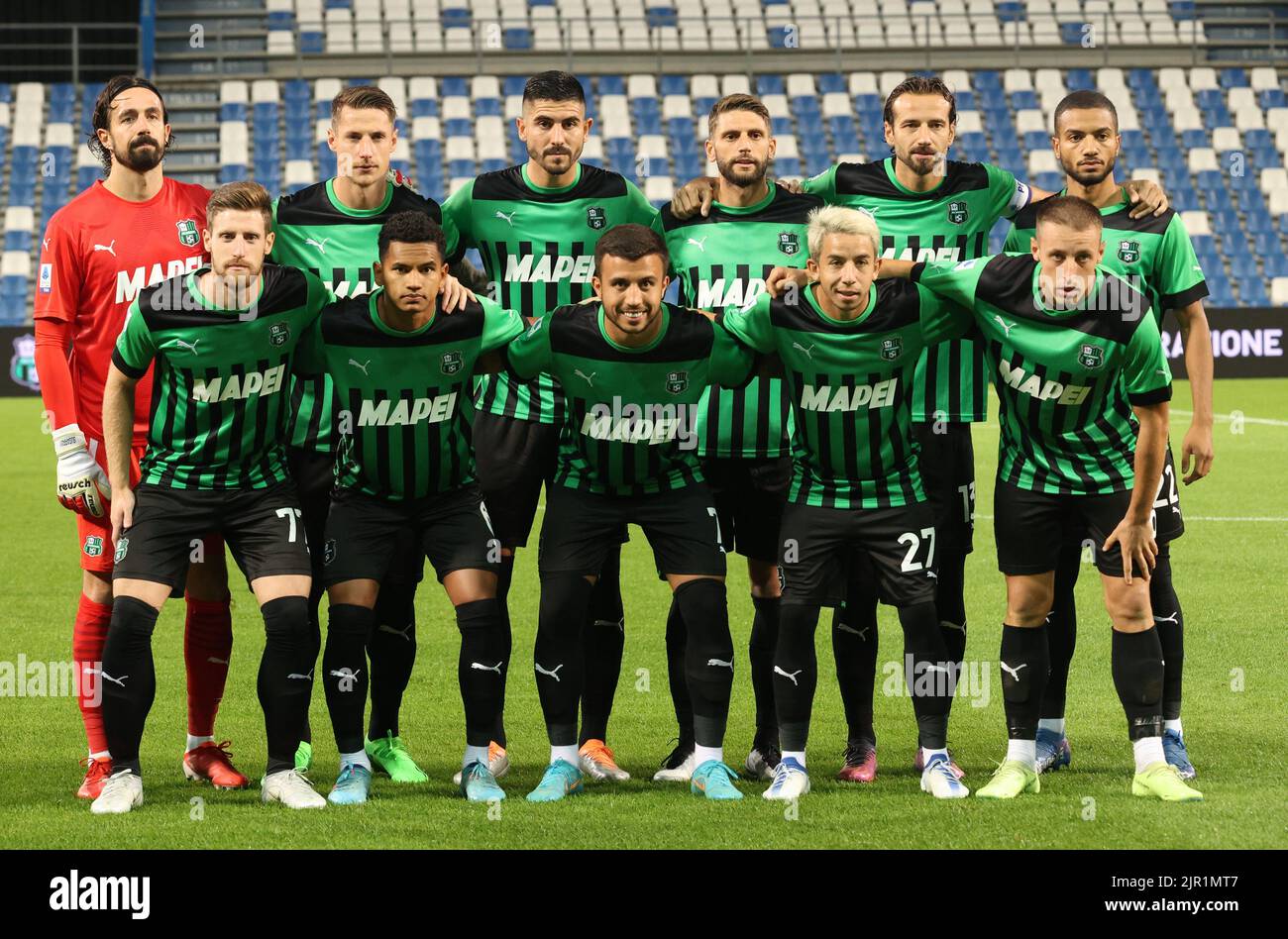 Foto Michele Nucci/LaPresse 20 Agosto 2022 - Reggio Emilia, Italia Sport calcio Sassuolo Calcio u.s. vs. Lecce u.s. - Campionato di calcio Serie A Tim 2022/2023 - stadio &#x201C;Mapei&#x201D; Nella foto: formazione del Sassuolo Foto Michele Nucci/LaPresse 20. August 2022 - Reggio Emilia, Italien Sportfußball Sassuolo calcio u.s. vs. Lecce u.s. - Ital Football Championship League A Tim 2022/2023 - &#x201C;Mapei&#x201D; Stadion im Bild: Sassuolo Team Stockfoto