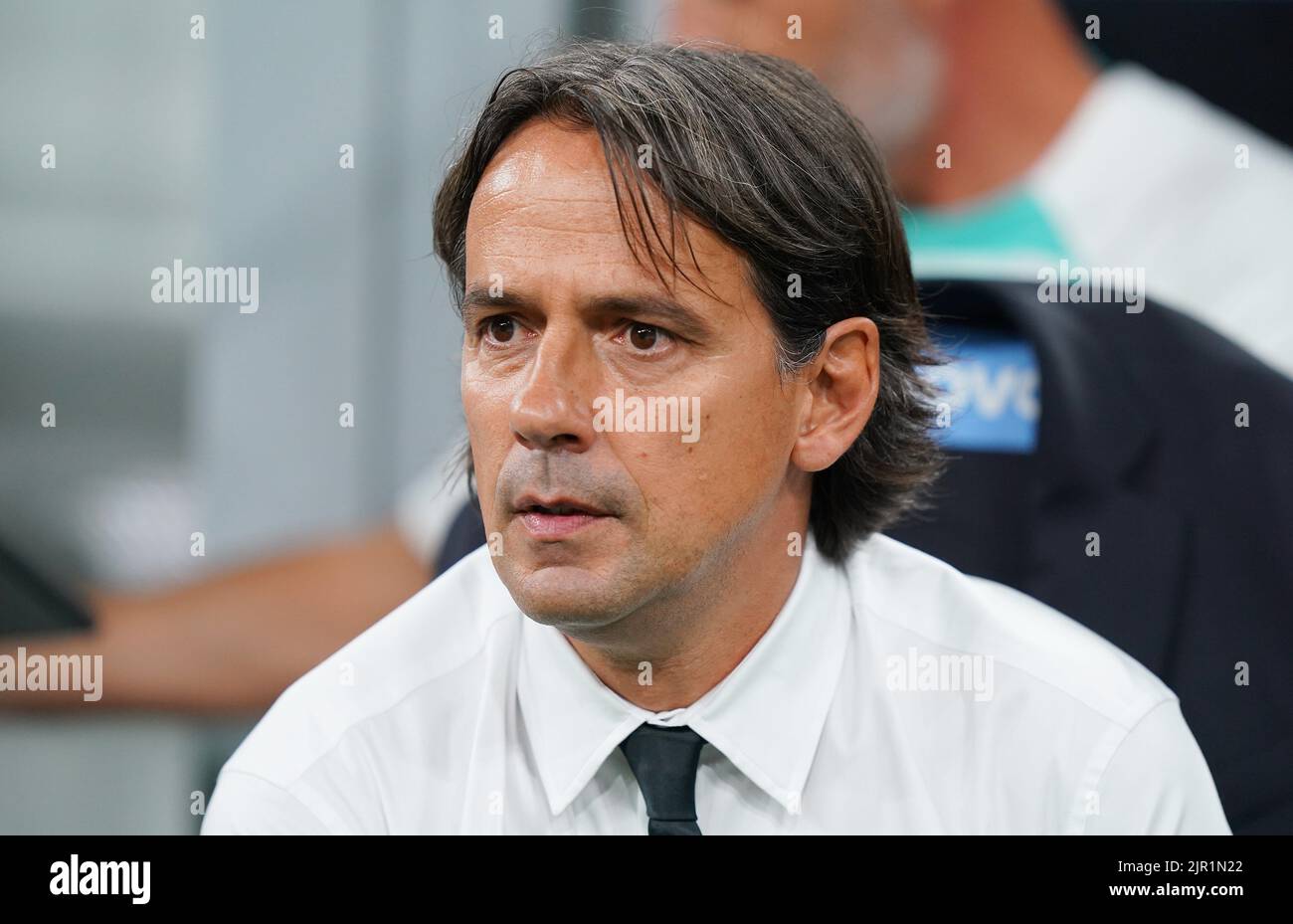 Foto Spada/LaPresse 20 Agosto 2022 - Mailand, Italien - Sport, calcio - Inter vs Spezia - Campionato italiano di calcio Serie A Tim 2022/2023 - Stadio San Siro. Nella foto: Simone Inzaghi (Inter Mailand); 20. August 2022 Mailand, Italien - Sport, calcio - Inter vs Spezia - Italienische Serie A Fußballmeisterschaft 2022/2023 - San Siro Stadion. Im Bild: Simone Inzaghi (Inter Mailand); Stockfoto