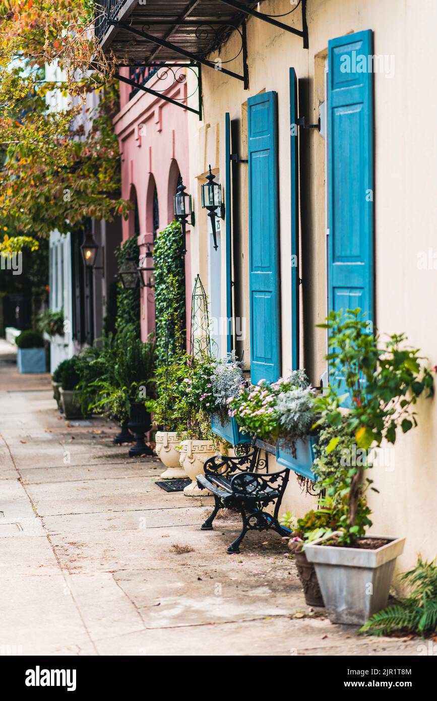 Rainbow Row, Charleston, South Carolina, USA Stockfoto