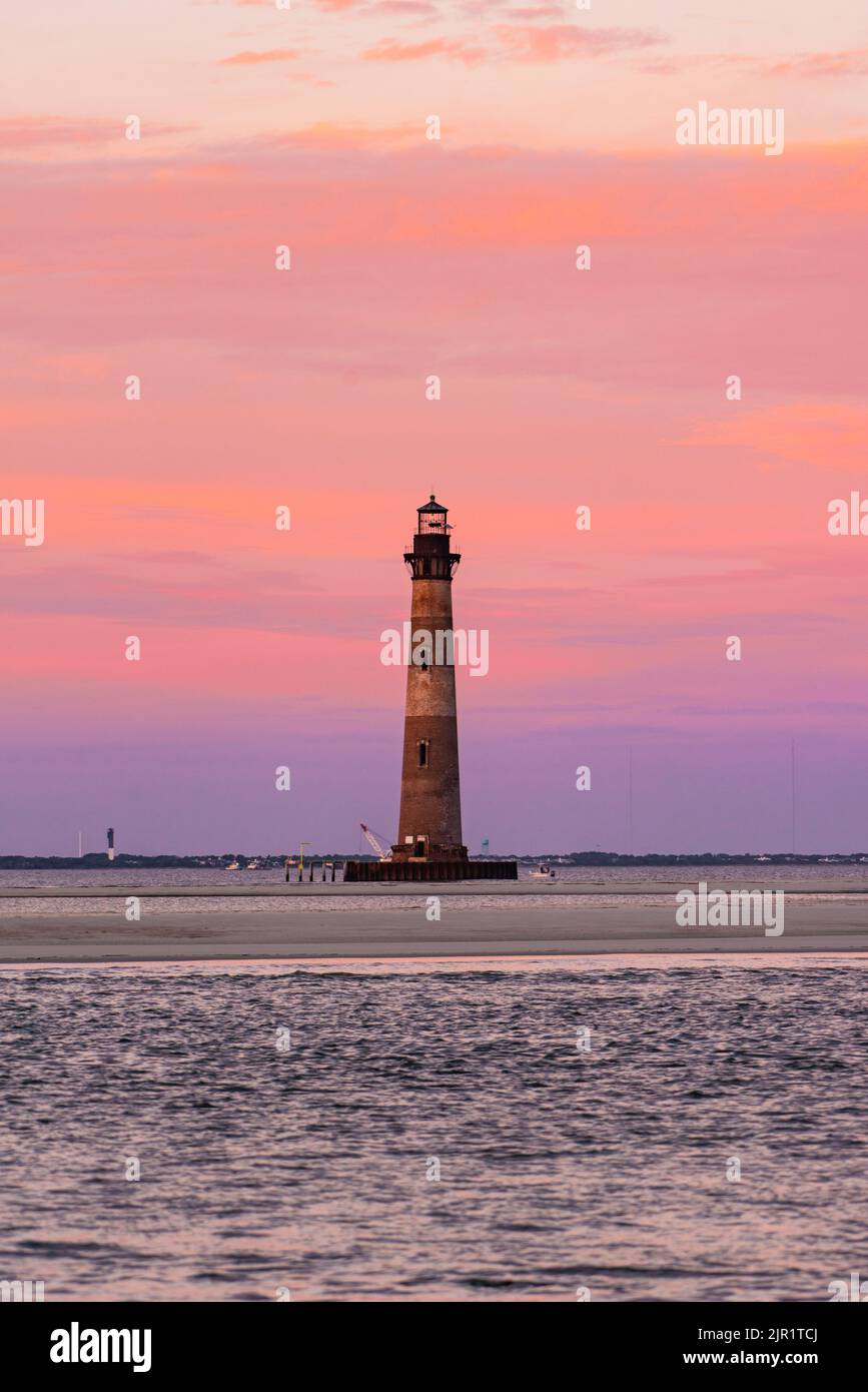 Sonnenuntergang am Morris Lighthouse, Folly Beach South Carolina Stockfoto