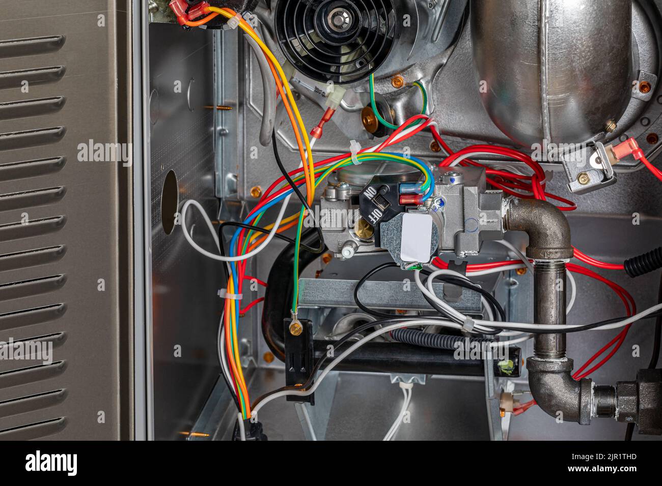 Gasventil des Ofens HLK-Wartungs-, Reparatur-, Service- und Installationskonzept. Stockfoto