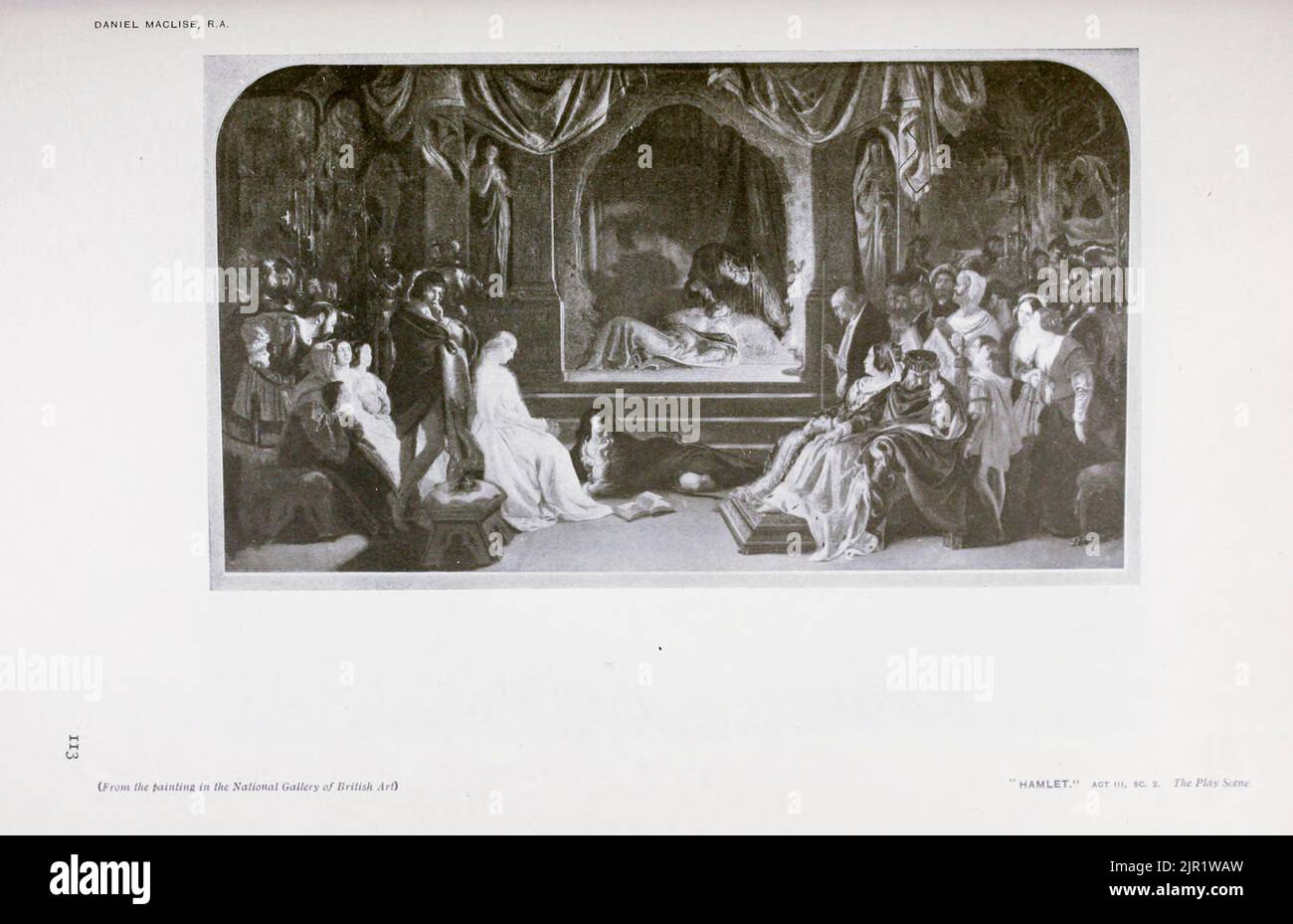 Hamlet Act iii sc 2 die Theaterszene von Daniel Maclise aus dem Buch „Shakespeare in pictorial Art“ von Salaman, Malcolm Charles, 1855-1940; Holme, Charles, 1848-1923 Erscheinungsdatum 1916 Verlag London, New York [etc.] : 'The Studio' ltd. Stockfoto