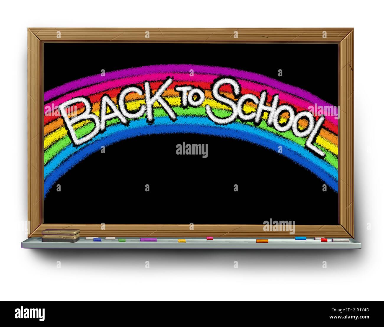 Zurück zu Schuleröffnungen und Hope rainbow Konzept als studentische Vielfalt und schulische Inklusivität Konzept als Bildungssymbol für positive Vielfalt. Stockfoto