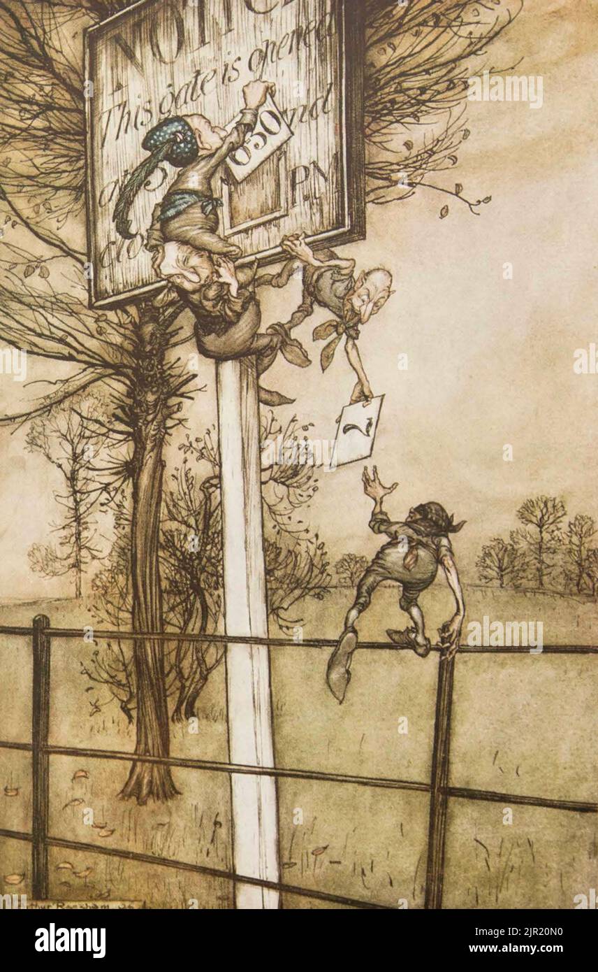 Diese kniffligen Feen wechseln manchmal in einer Ballnacht das Brett aus dem Buch „Peter Pan in Kensington Gardens“ aus „der kleine weiße Vogel“ von Barrie, J. M (James Matthew) 1860-1937, illustriert von Arthur Rackham Publisher Hodder & Stoughton 1910 Stockfoto