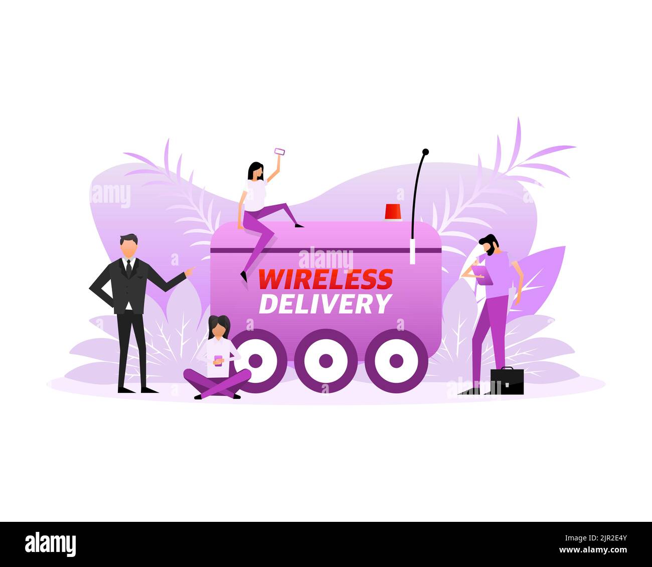 Symbol für kabellose Übertragung mit flachen Menschen. Vektorgrafik Stock Vektor