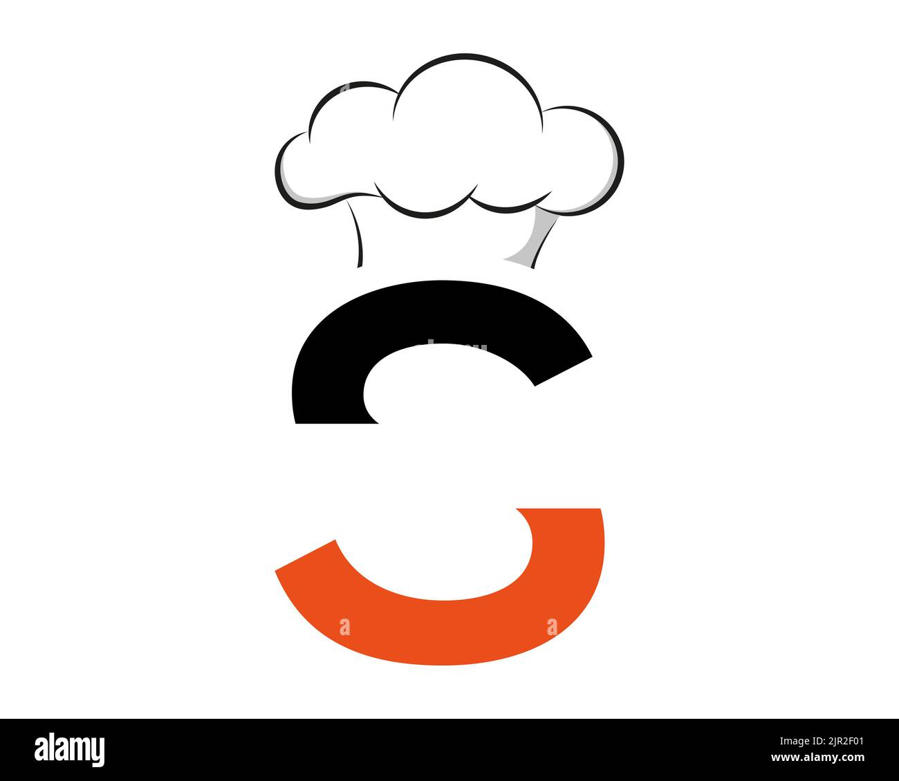 S Restaurant Form Logo Design mit Schwarz und Orange Farbe Stockfoto