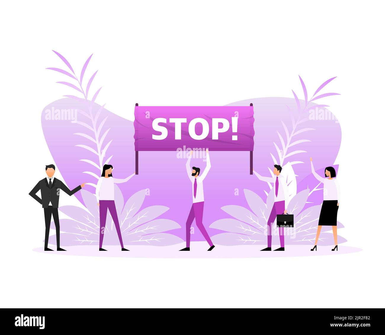 Menschen mit einem Plakat mit dem Text Stop. Vektorgrafik. Stock Vektor Menschen mit einem Plakat mit dem Text Stop. Vektorgrafik. Stock Vektor