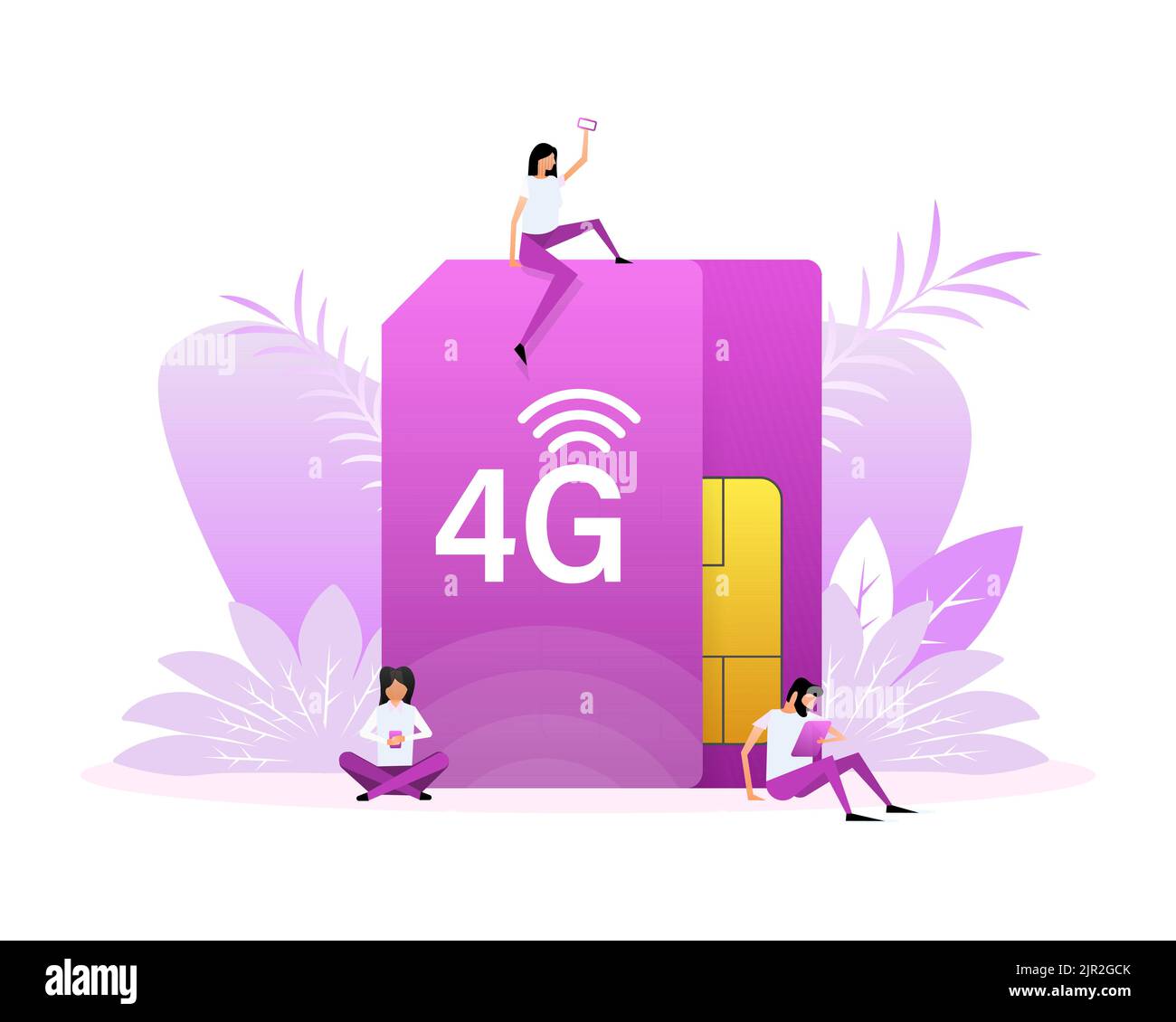 4G SIM-Karte. 4G Technologiehintergrund. Flache Schriftzeichen Stock Vektor