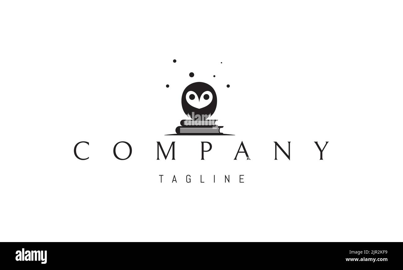 Vektor-Logo, auf dem ein abstraktes Bild einer kleinen weisen Eule auf Büchern sitzt. Stock Vektor