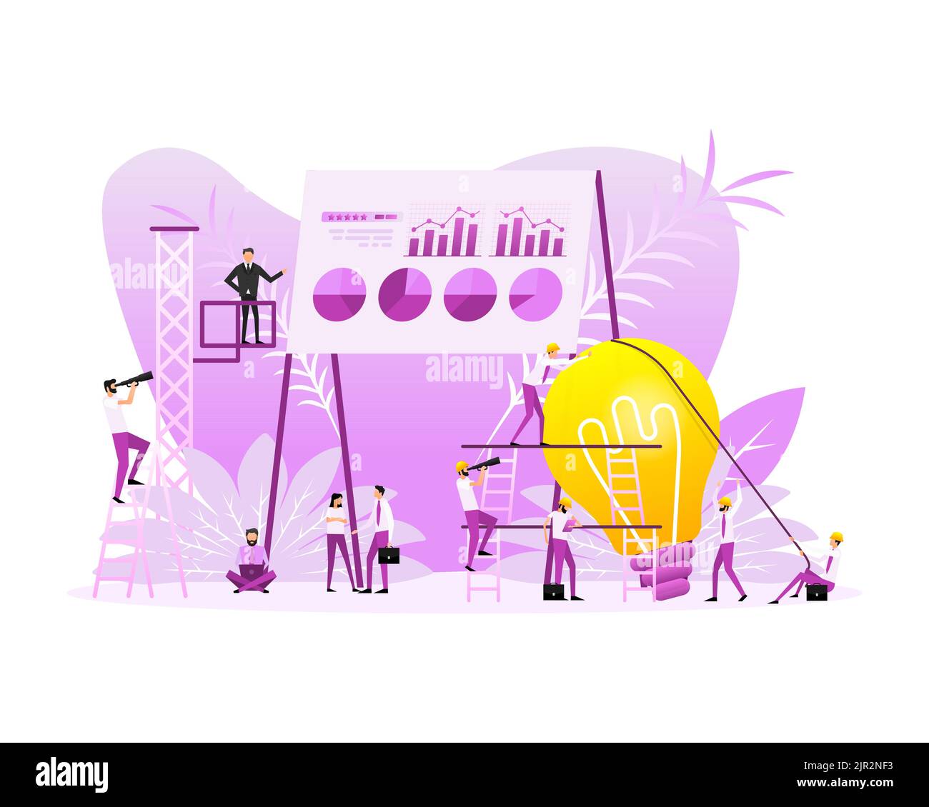 Mit Erfolg werden Menschen in flachem Stil auf goldenem Hintergrund ausgezeichnet. Siegertrophäe, Goldbecher. Flache Abbildung. Stock Vektor