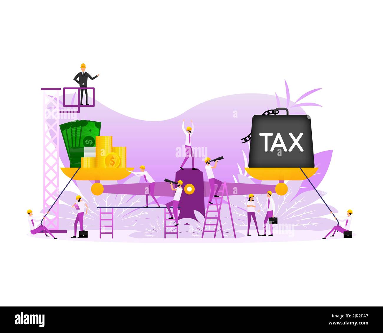 Steuerskala im flachen Stil. Geschäftskonzept. Rechnungslegungskonzept. Isometrisches Geschäftskonzept Stock Vektor