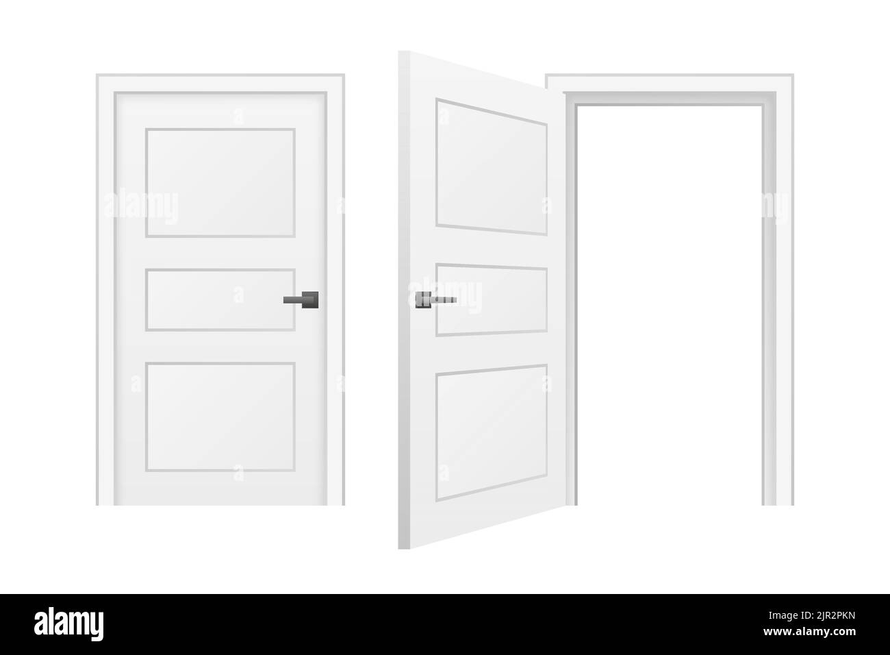 Cartoon-Tür. Geöffnete und geschlossene Holztüren. Vektorgrafik. Stock Vektor