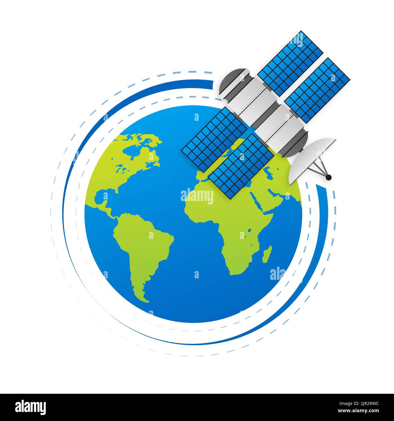 Künstliche Satelliten gps. Kommunikation, Navigationskonzept. Vektorgrafik. Stock Vektor