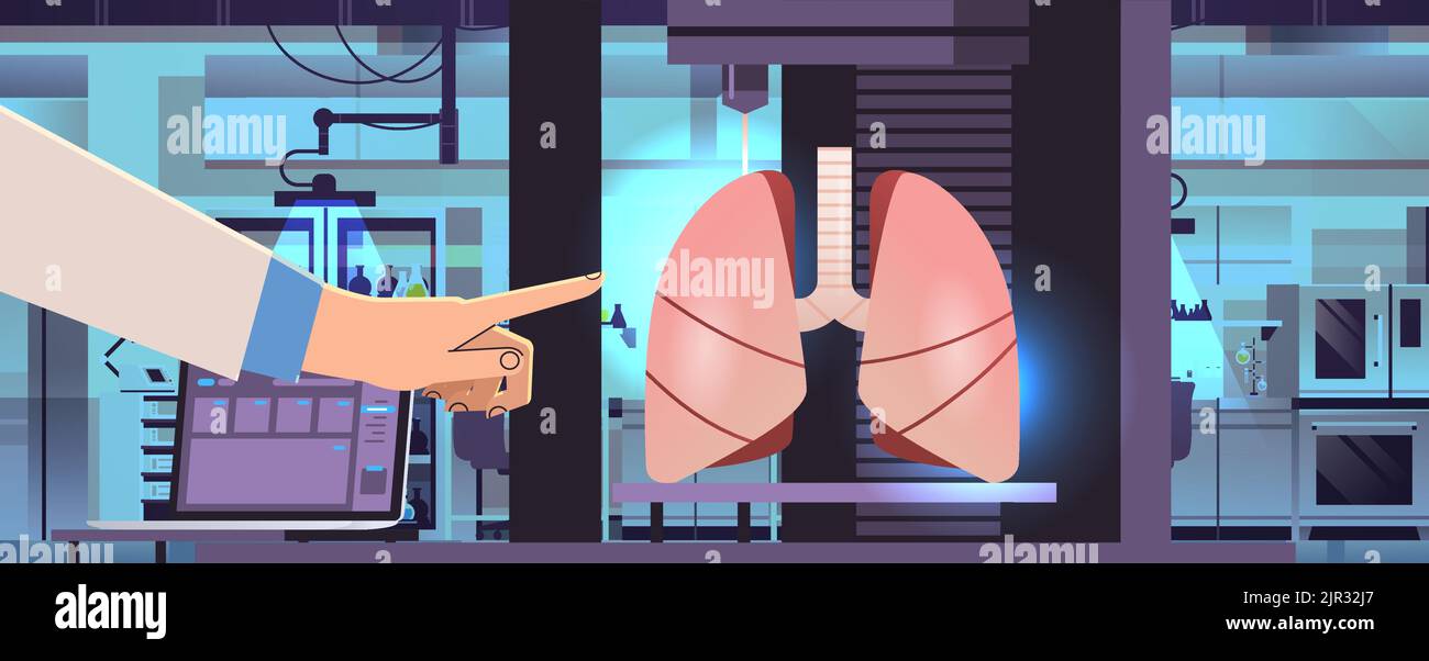 Forscher Hand zeigt Lunge Modell gedruckt auf 3D Bio-Drucker medizinischen Druck von menschlichen Transplantationsorgans Stock Vektor