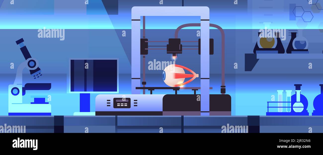 Augapfel-Modell gedruckt auf 3D Bio-Drucker medizinischen Druck von menschlichen Transplantationsorganbiologische Technik Bioprinting Stock Vektor