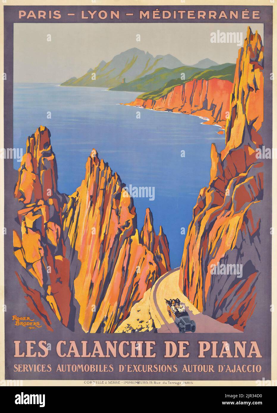Vintage-Reiseposter - Roger Broders - LES CALANCHE DE PIANA, Korsika - Paris Lyon Mediterranee 1923. Stockfoto