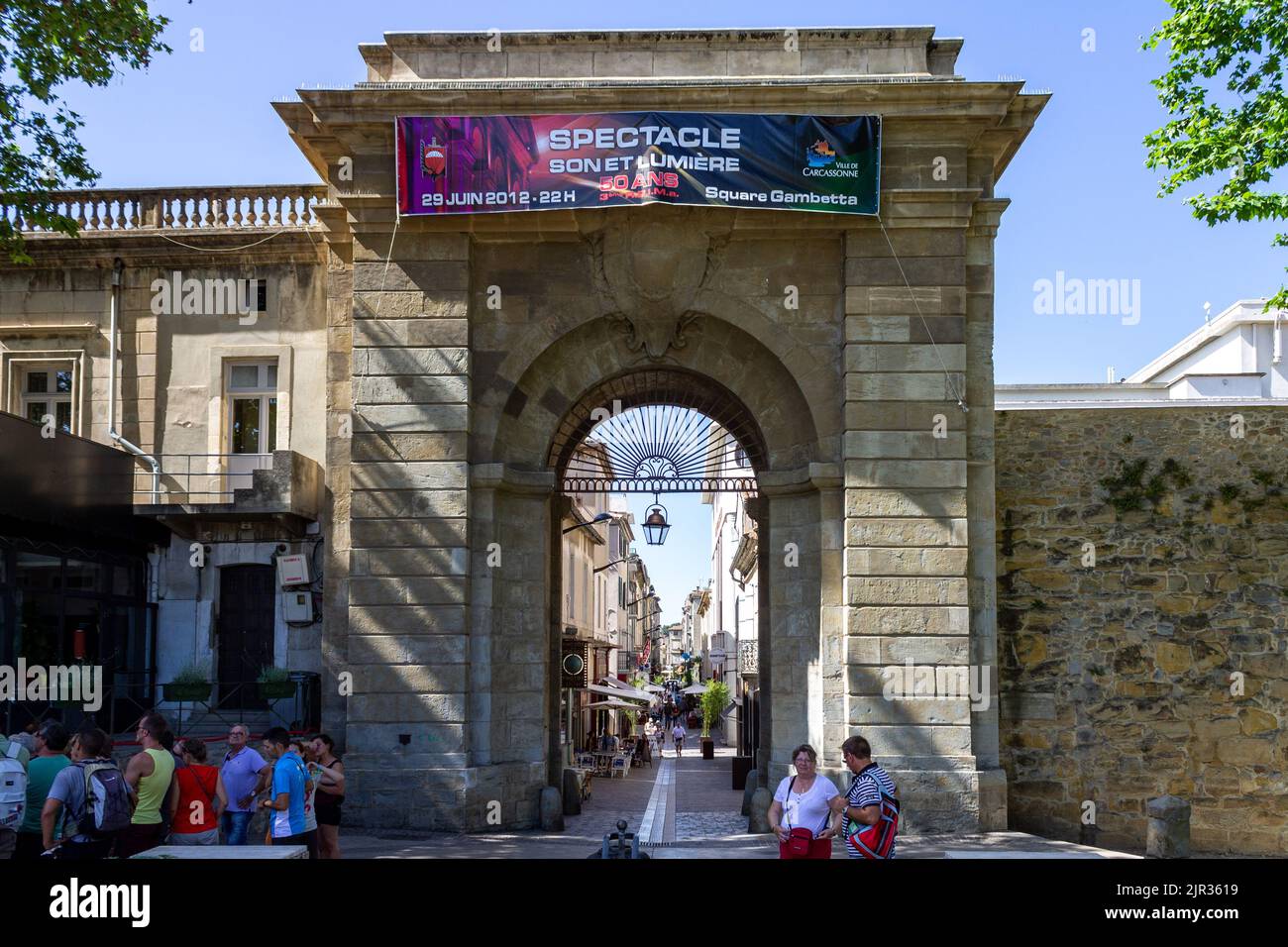 Die historischen Gebäude der mittelalterlichen Festungsstadt Carcassonne, Südfrankreich Stockfoto