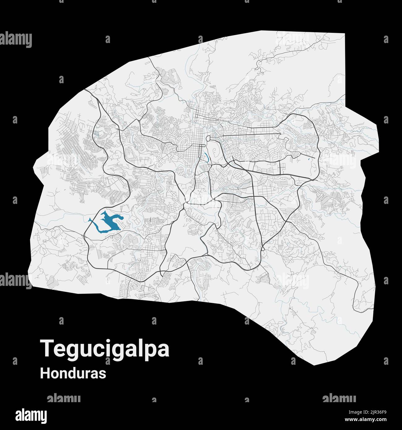 Tegucigalpa Vektorkarte. Detaillierte Karte des Verwaltungsgebiets der Stadt Tegucigalpa. Stadtbild-Panorama. Lizenzfreie Vektorgrafik. Straßenkarte mit hoch Stock Vektor