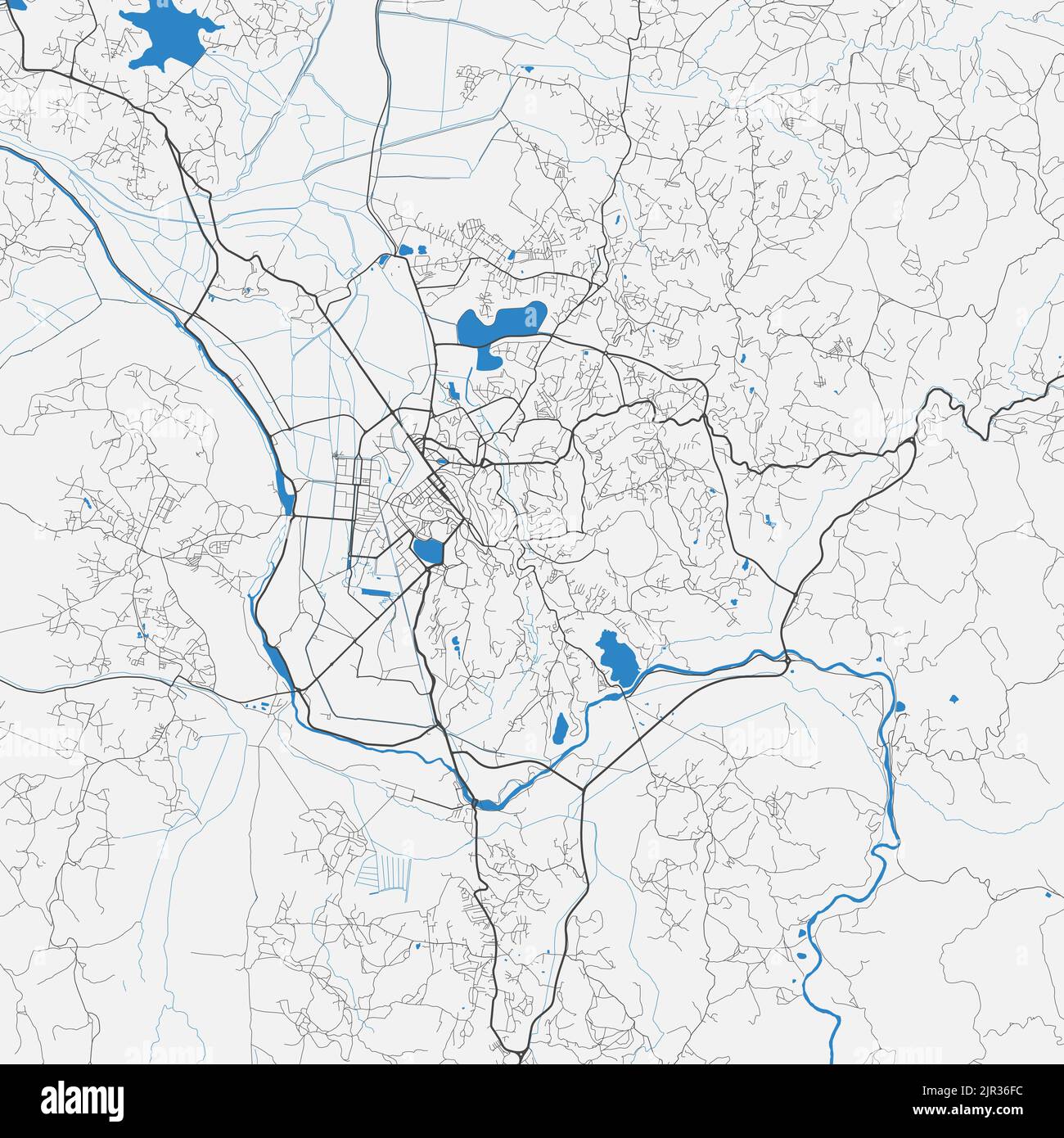 Antananarivo-Vektorkarte. Detaillierte Karte von Antananarivo Stadtverwaltung. Stadtbild-Panorama. Lizenzfreie Vektorgrafik. Straßenkarte mit Hi Stock Vektor
