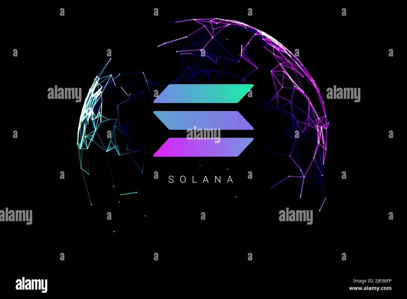 Münzsymbol mit Solana-Logo. Isoliertes vektorsymbol für kryptowährung-Token von solana. Sol Blockchain Crypto Bank. Stock Vektor