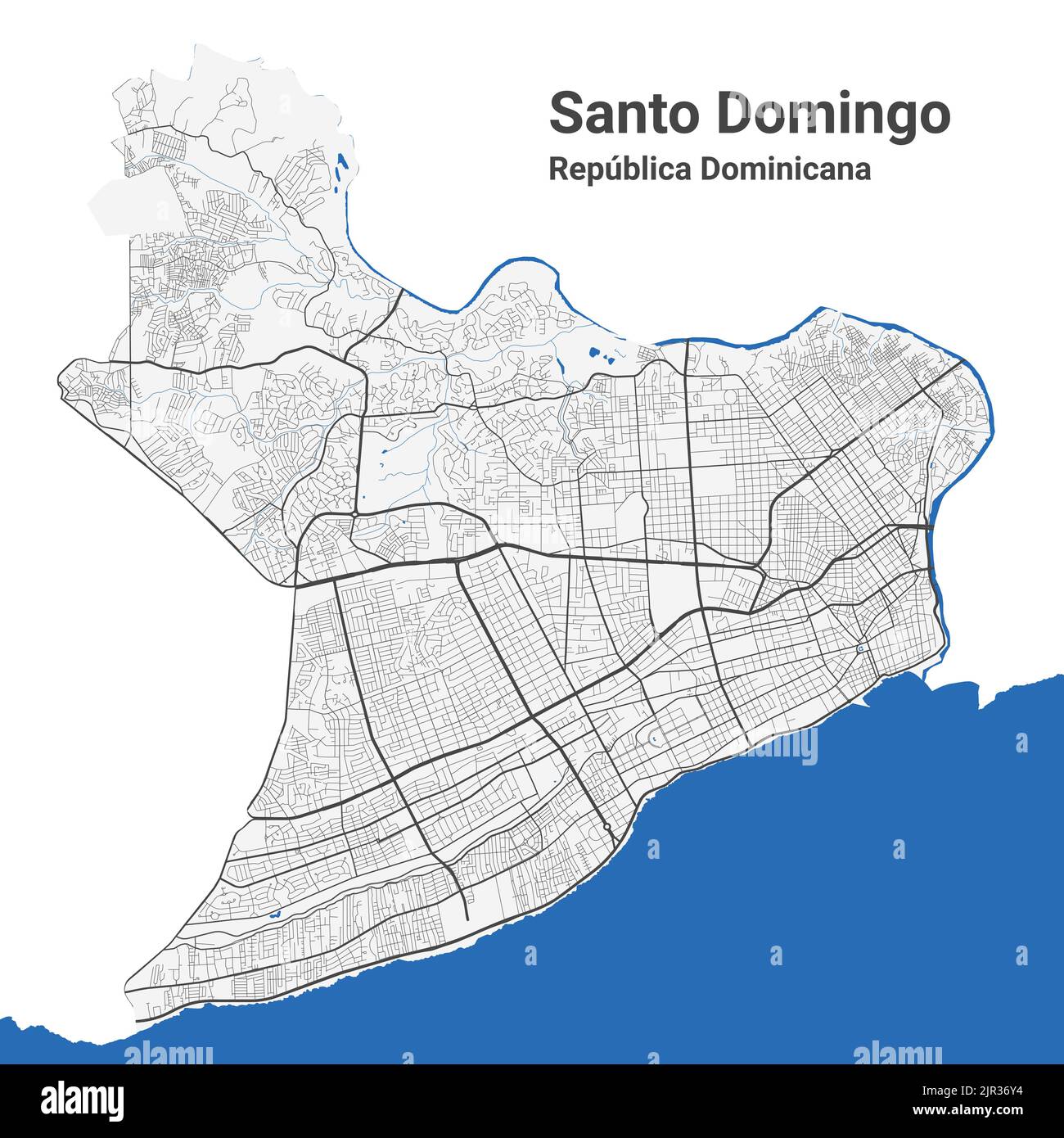 Vektorkarte Santo Domingo. Detaillierte Karte des Verwaltungsgebiets der Stadt Santo Domingo. Stadtbild-Panorama. Lizenzfreie Vektorgrafik. Straßenkarte mit Stock Vektor