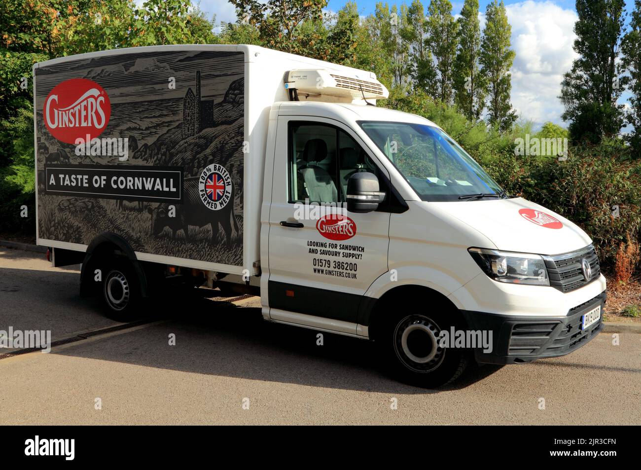Ginsters, Taste of Cornwall, Lieferwagen, Lieferwagen, Lebensmittel, England, Großbritannien Stockfoto
