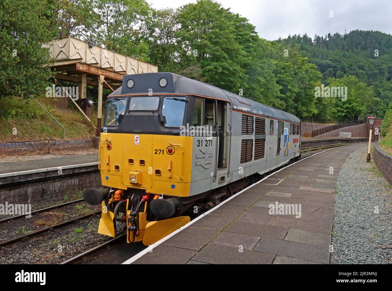 Konservierter Diesel Loco 31271 am Bahnhof Llangollen, Denbighshire, Wales, Großbritannien Stockfoto