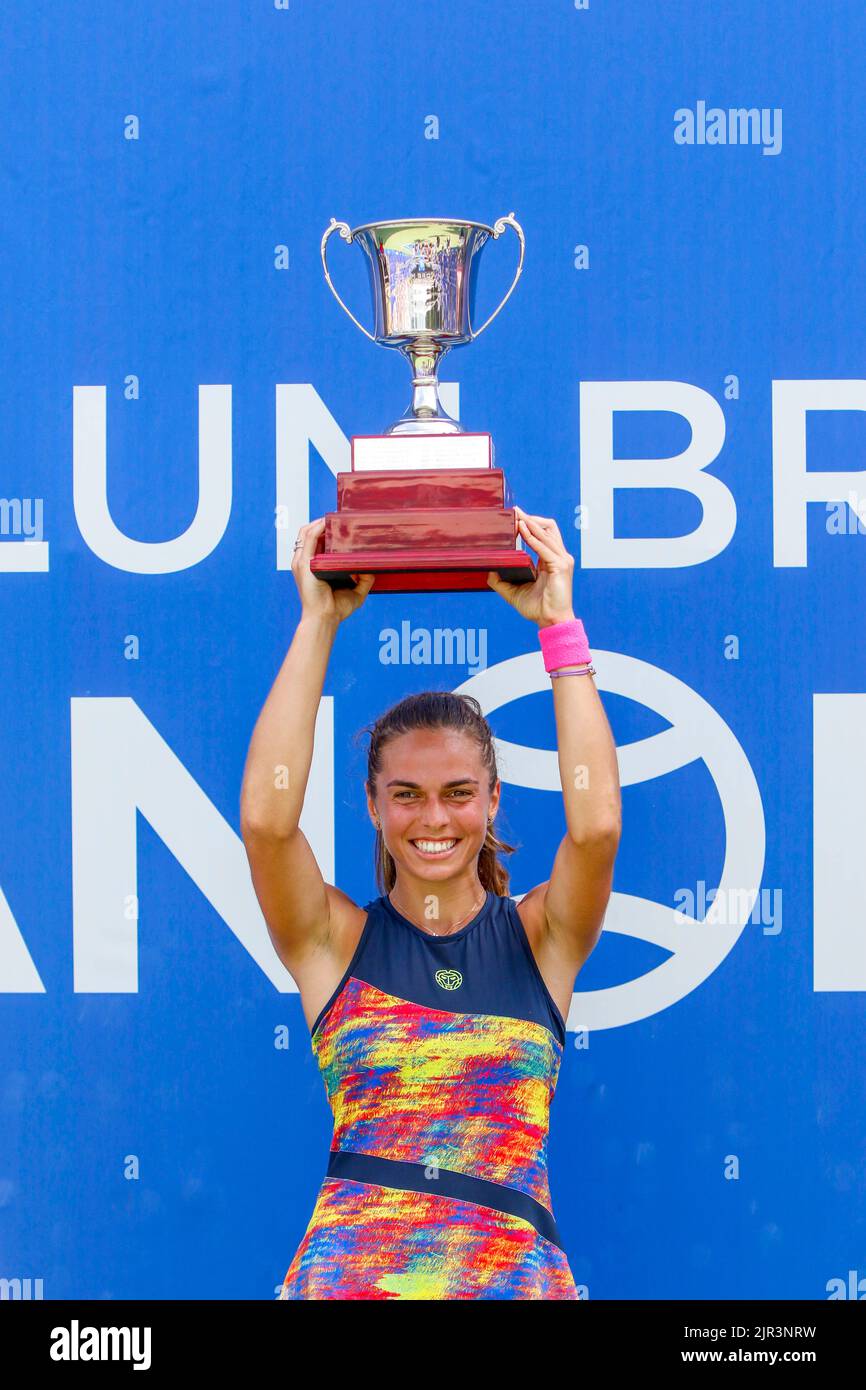 VANCOUVER, BC - 21. AUGUST: Final Match Womens Valentini Grammatikopoulou(GRE) Def Lucia Bronzetti (ITA)am 9. Tag des 2022. Odlum Brown VanOpen im Hollyburn Country Club am 21. August 2022 in West Vancouver, British Columbia, Kanada.(Foto von Clelio Tomaz/Pximages Stockfoto