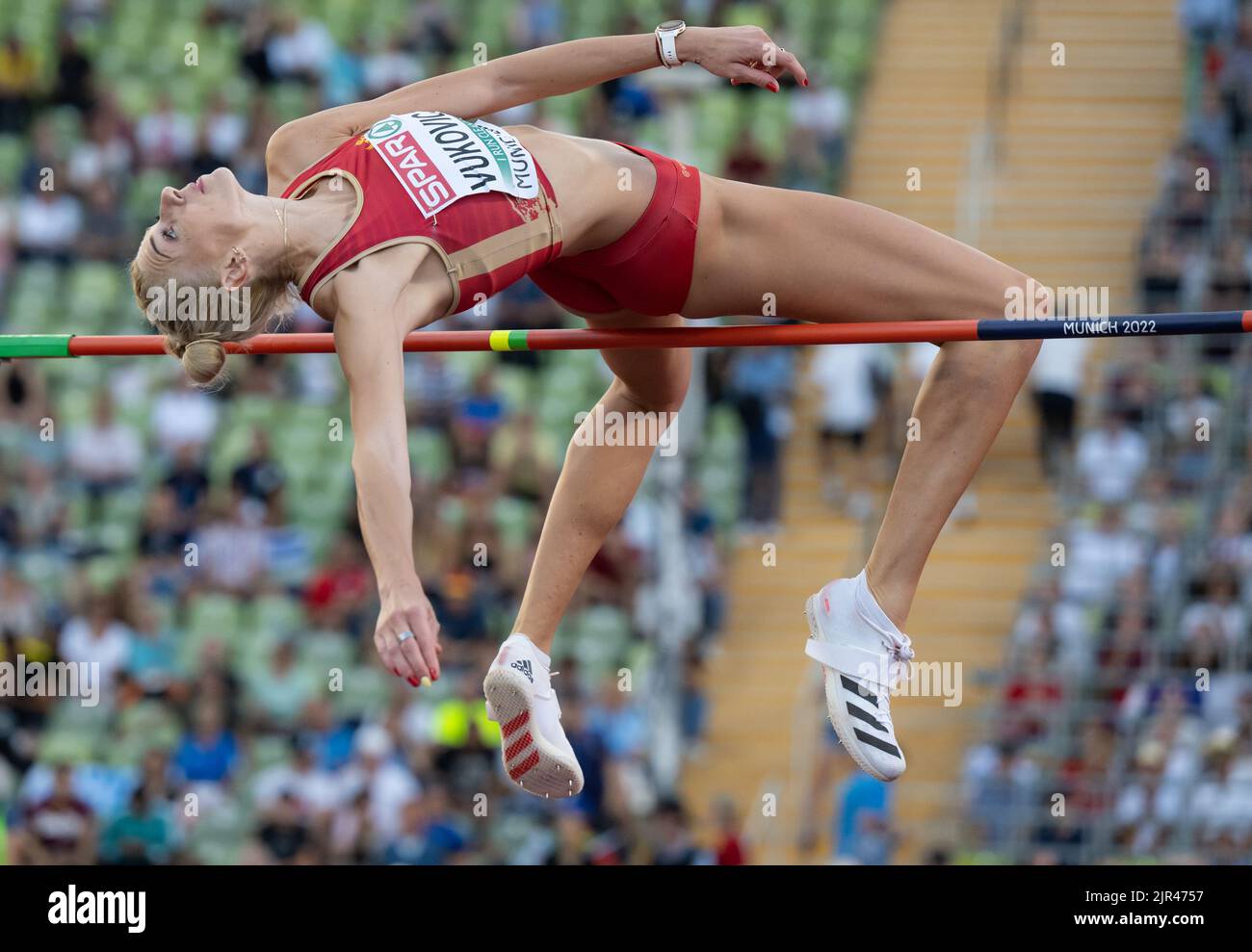 München, Deutschland. 21. August 2022. Leichtathletik: Europameisterschaften, Olympiastadion, Hochsprung, Frauen, Finale. Marija Vukovic aus Montenegro in Aktion. Quelle: Sven Hoppe/dpa/Alamy Live News Stockfoto