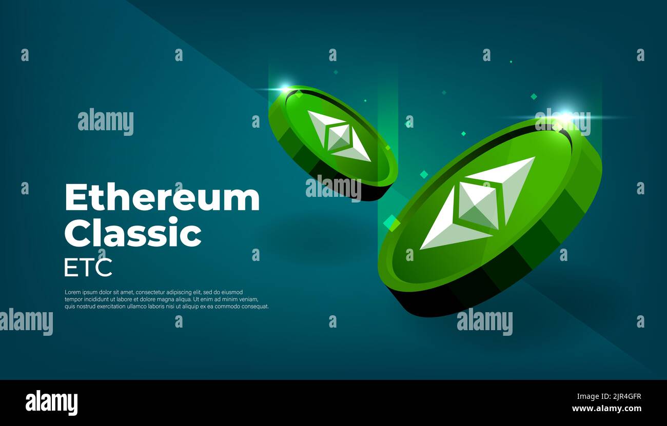 Ethereum Classic-Banner. ETC Münze Kryptowährung Konzept Banner Hintergrund. Stock Vektor