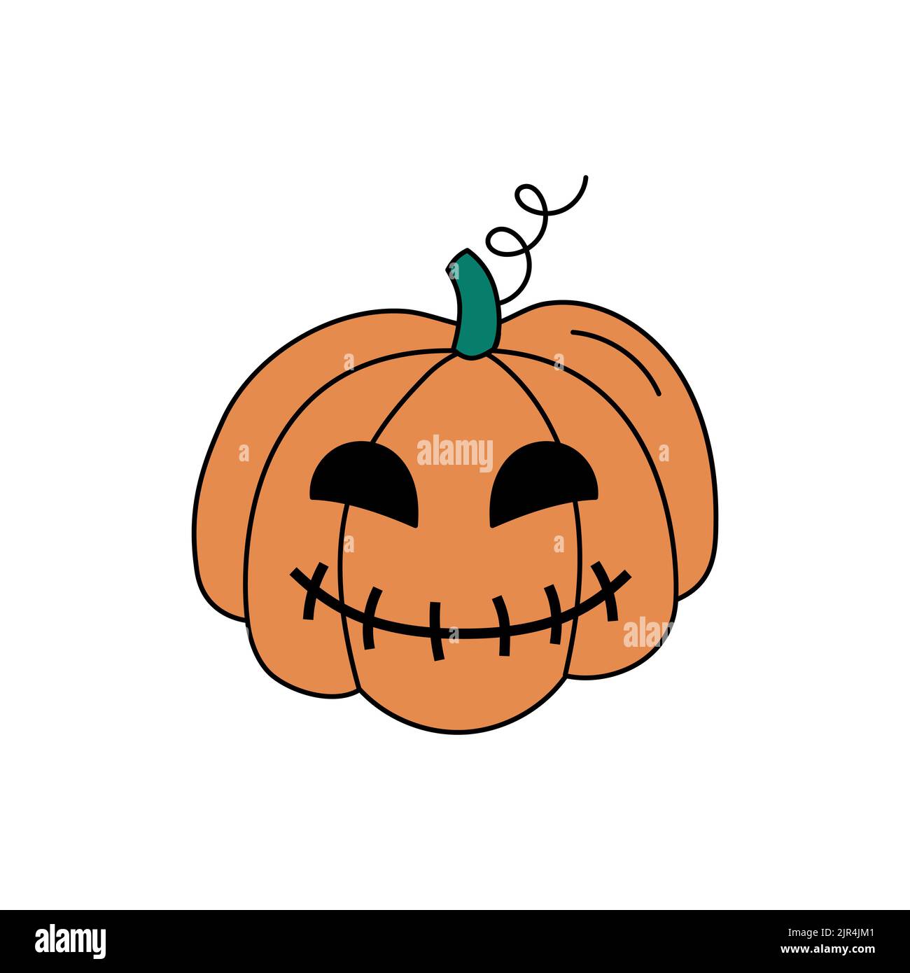 Halloween Kürbis Laterne Vektor Doodle. Isolierte geschnitzte Jack-o-Laterne lächelnd. Halloween gruseliges Symbol. Farbige, handgezeichnete Vektorgrafik. Stock Vektor